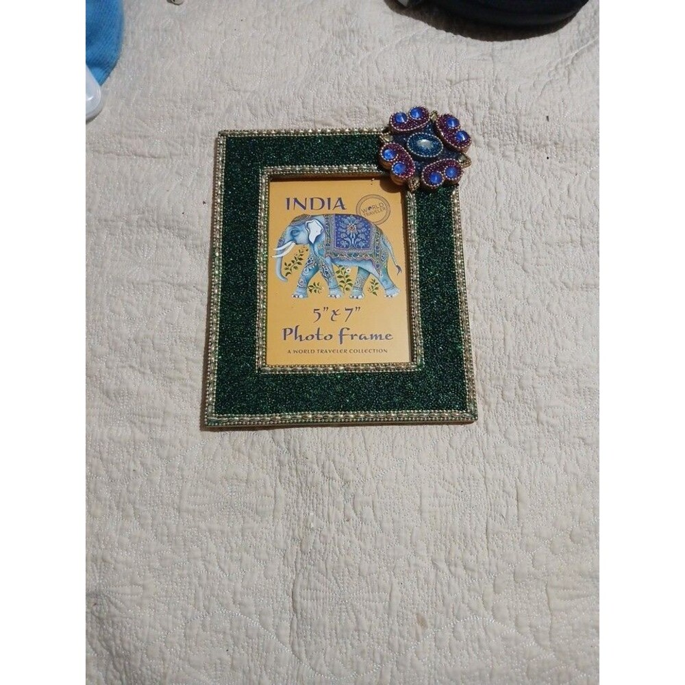 World Traveler Decorative Beaded Elephant Photo Frame 5x7 In